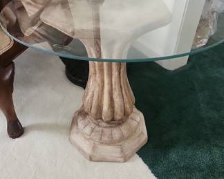 Neoclassical Pedestal Accent Table with Glass Top