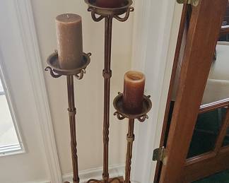 Set of Three Twisted Metal Floor Candelabra