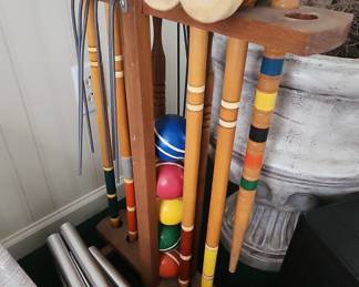Vintage Croquet Set with Wooden Mallets and Balls