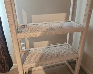 White Wicker Tiered Shelf Unit