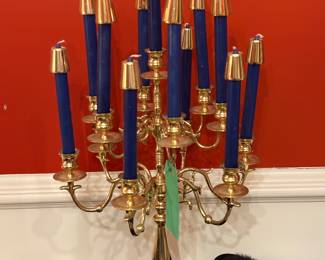 Baldwin Brass Candelabra with 13 Arms and Candles with Brass Caps
