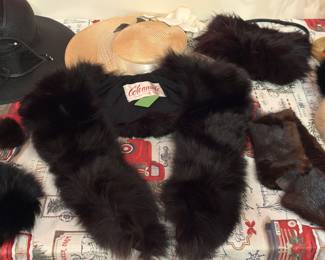 An Assortment of Fur Items Coat Collar, Cuffs, Hair Tie, Greta Purse with Leather Handle, Earmuffs, Collars and Scarves 