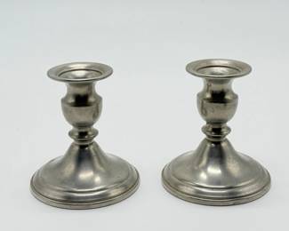 102 VintageWEBPewterWeightedCandlestickHolders