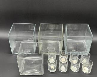 121 ClearGlassCubeVasesGlassTealightHolders