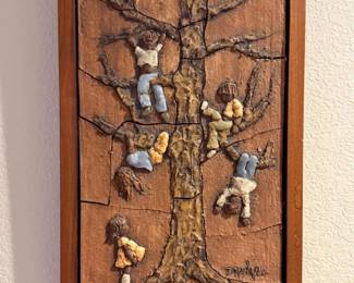 44 HeavyVintageWoodFramedTerraCottaWallMural