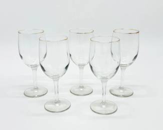 111 ClearGlassWineGlasswGoldRim