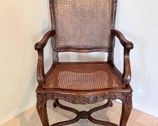 24 VintageLouisXVStyleCarvedArmchairwCaneSeatandBack