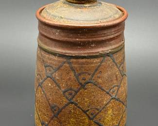 98 VintageHandThrownStonewareLiddedCanister
