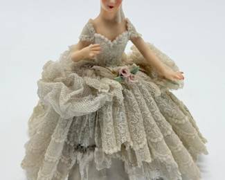 134 VintageDresdenStylePorcelainLaceFigurine