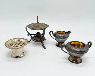 75 VintageSilverPlatedSugarCreamerWarmingStandFlowerHolder