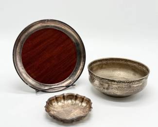 65 VintageSilverPlatedFauxWoodTrayServingBowlScallopedBowl