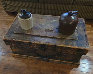Antique Wood Carpenters Chest Trunk