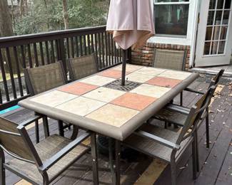 9 piece patio set with umbrella and stand