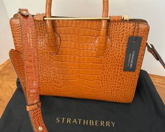 Strawberry Midi Tote 2 Way Handbag / shoulder bag embossed Croc Brown -11 1/2 x 9 1/2
Scottish company - Handcrafted in Spain - New  comndition (small tiny mark inside) $500
