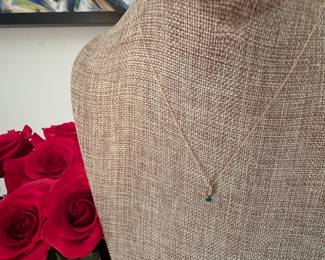 #37 - $280 - Emerald pedant & diam with 17"L chain. 14kt yellow gold. 1.2grs. 