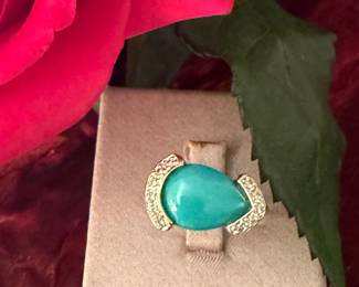 #23-9 - $550 - LE VIAN Persian turquoise rindg with diam 14kt yellow gold - 5.6 gr sz 7 - 