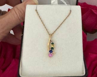 #99 RG - $295 - 14kt yellow gold chain & multi stones pendant 18"