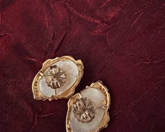 #4 -$400 -  Moby pearl & diamond earrings set - 14kt gold setting (tested) 