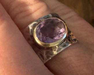$180 - Sterling & 22Kt gold bezel on oval amethyst 
