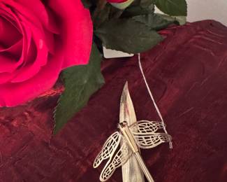 #14 - $110 - Jaudes Artist made - Dragonfly on branch - sterling with 14kt accents. 