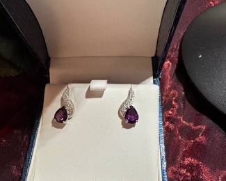 #12 - $450 - Amethyst & Diamonds earrings 14kt white gold -3.9 gr. 