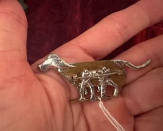 #16 - $70 -Jen Thunderhorse artist (Philadephia) well know for her Southerwestern silver jewelry 1980's - Dog brooch with persons standing by the dog. 