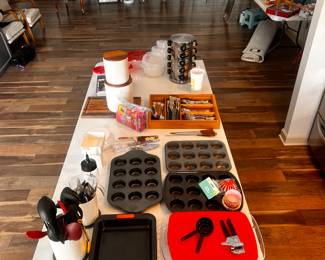 Lots of baking items and silverware. Royal Albert “Country Roses” silverware