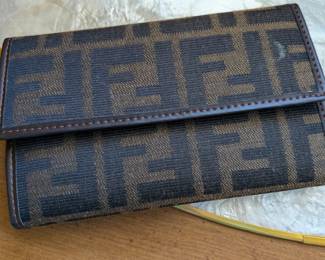 Fendi Monogram Long Folding Wallet Women Zucca Red Interior