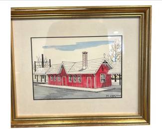 Original Watercolor Of New Canaan Train Station Signed R.M. Parker
