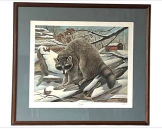 John A. Ruthven "Raccoon, Signed Print