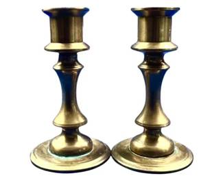 Vintage Pair Of Miniature Brass Candlesticks With Candles