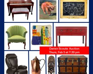 200 items items from Darien CT estates including distinctive furntiure, original art, home decor, collectibles, housewares, sports and fitness, toys, and more!
