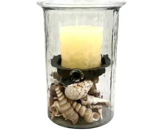 Kalalou Medium Glass Mini Cylindrical Hurricane Candle Holder With Rustic Metal Insert