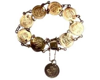 Gold Tone Charm Bracelet With Safety Clasp & Dangling Charm