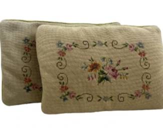 Vintage Needlepoint Pillows With Velvet Backing