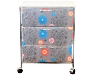Contemporary Three Drawer Storage Cabinet On Casters