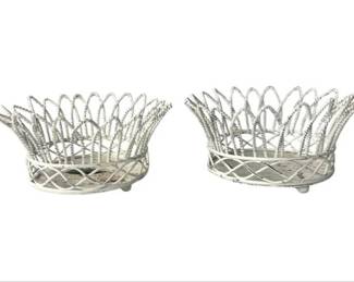 Pair Of Wire Footed Baskets - Great For Candles, Flowers, Bottle Coasters
