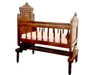 Eastlake Victorian Rocking Cradle On Original Porcelain Casters