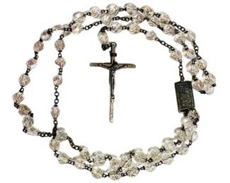 Vintage Crystal & Silver Rosary Beads - Cross Is Signed "Italy"