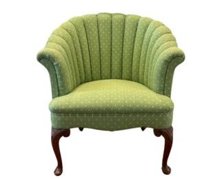 Upholstered Channel Back Barrel Chair With Queen Anne Style Legs