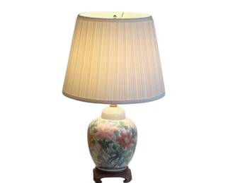 Chinese Ginger Jar Lamp With Pleated Shade - Peonies Design