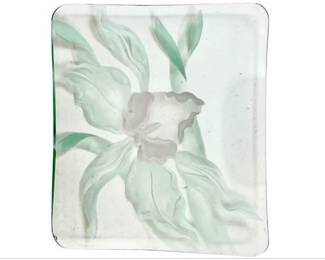 Franz Grosz Art Glass Tray With Etched Flower