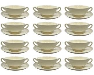 Wedgwood Etruria & Barlaston Patrician Footed Soup Bowls And Saucers - 14 Bowls, 13 Plates