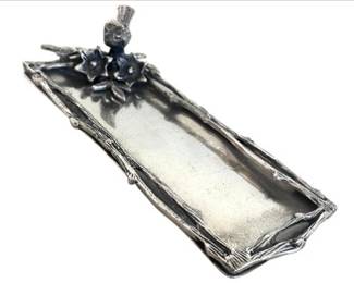 Silver Tray With Bamboo & Bird Motif- Signed Star Home