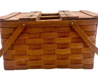 Picnic Basket Putney Vermont Handwoven Wooden Basket With Lid & Handles