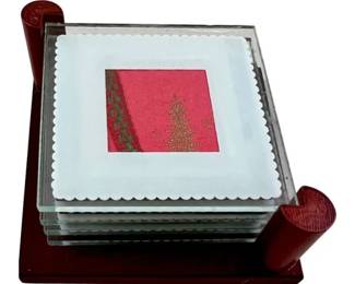 Set Of 4 Glass Photo Frame Coasters With Wooden Holder