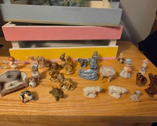 Assorted Wade Whimsies Figurines and Miniature Furniture