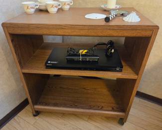 Vintage Oak Veneer Media Stand with Sony Bluray Player