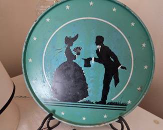 Vintage Victorian Couple Silhouette Tin Serving Tray
