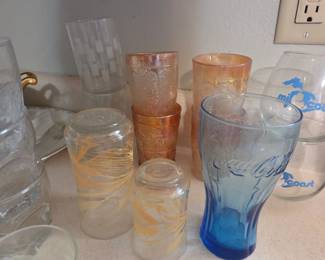Assorted Vintage Glassware Set with CocaCola and Mi Coast Glasses